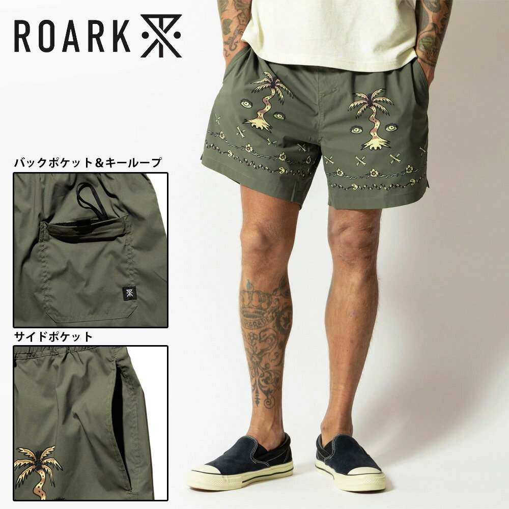 Rakuten - ロアークリバイバル ROARK REVIVAL サーフパンツ ボードショーツ SHOREY RBSJ1201-ARM【メンズ コラボ コラボレーション Auggie Fontanilla 水着 海パン 海水パンツ サーフトランクス 速乾 はっ水 水陸両用 ポケット付き ヒップポケット キーループ付き インナー無し】