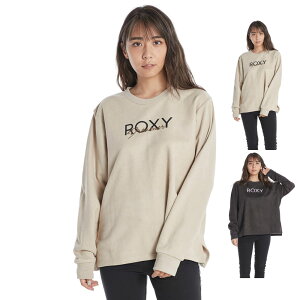 【22%OFFセール】ロキシー ROXY トレーナー フェイクスエード 長袖 Tシャツ ロキシードリーム スウェット クルーネック トップス ベーシックトレーナー スポーツ アウトドア ワンポイント ロゴ レディース 厚手 ティーシャツ ブラック ベージュ 黒 ROXY DREAM RLT214071