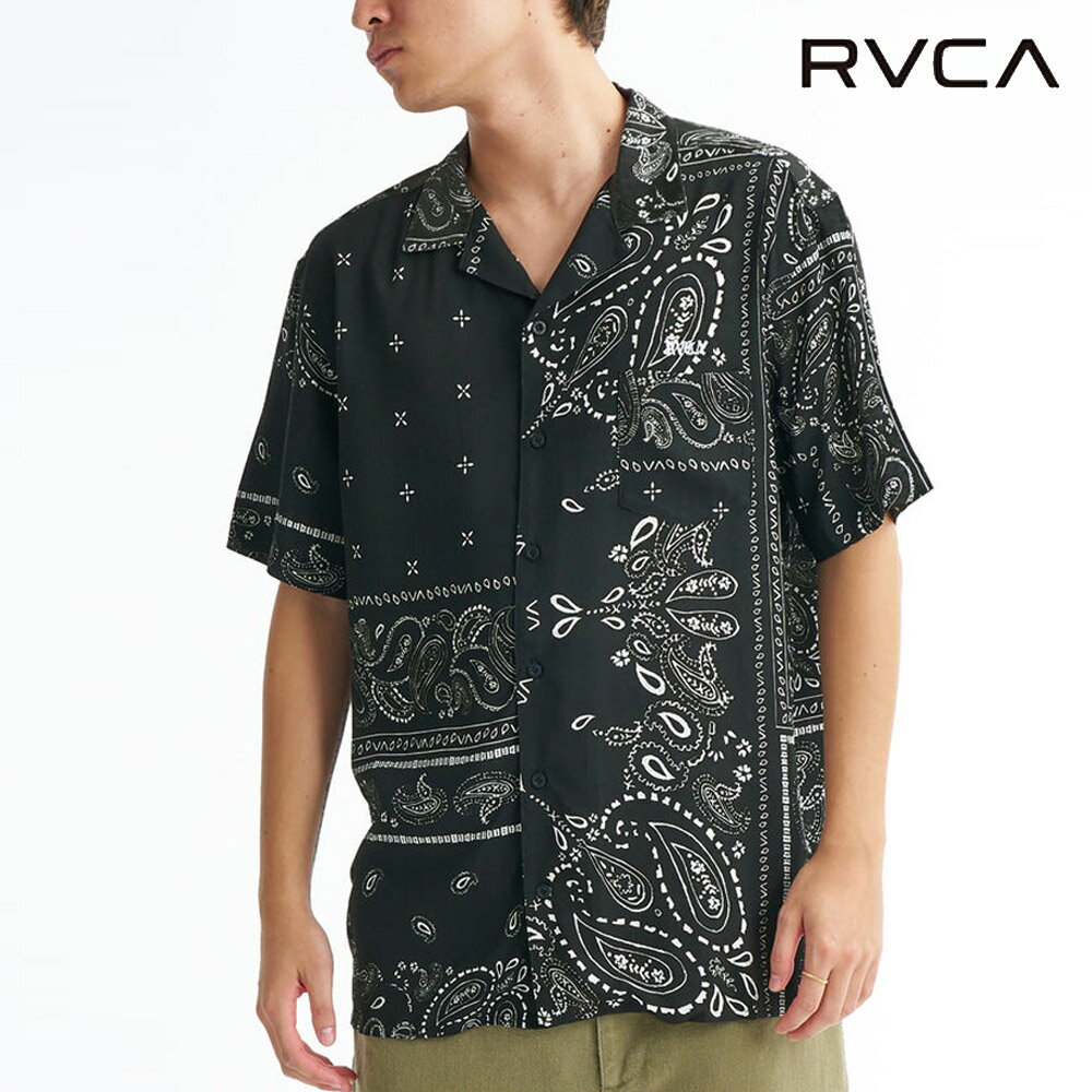乐天商城 - 【今だけ20%OFFセール】ルーカ ルカ rvca シャツ 半袖シャツ IRON ON SH BG041121【メンズ レディース 男女兼用 ユニセックス ペイズリー柄 バンダナ柄 ブラック 西海岸スタイル 開襟 オープンカラー アロハシャツ ボーリングシャツ サーフ 夏シャツ】