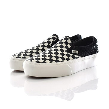 VANS ヴァンズ バンズ スニーカー スリッポン チェック クラシック スリップオン メンズ チェッカーボード 靴 ブランド フラッグ ブラック ホワイト 白 黒 ガムソール 編み込み 厚底 26.5 27 27.5 28 JAZZ 定番 USA企画 US企画 VN品番 CLASSIC SLIP-ON PLATFORM VN0A5KXB9GY