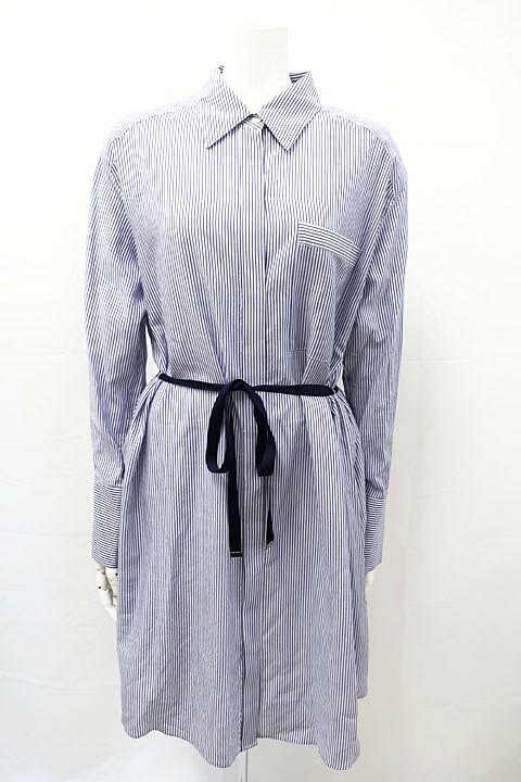 【中古】【新古品】MICHEL KLEIN ミッシェルクラン ワンピース レディース ストライプ 春夏 ウエストリボン Mサイズ 未使用