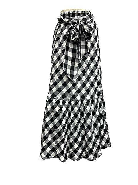 【中古】STRAWBERRY Fields ストロベリーフィールズ　ウエストゴム　2サイズ　日本製　ブラック　ロングスカート　ギンガムチェック柄