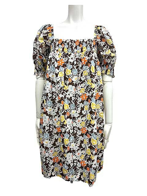 Rakuten - 【新古品】【未使用】TORY BURCH トリーバーチ トップス レディース SMOCKED MINI DRESS ブラウン 花柄 XL
