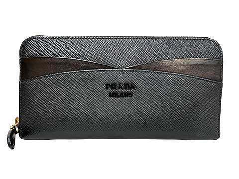 【中古】PRADA プラダ 小物 財布 長財布 ウォレット ラウンドファスナー レザー ブラック 1ML506