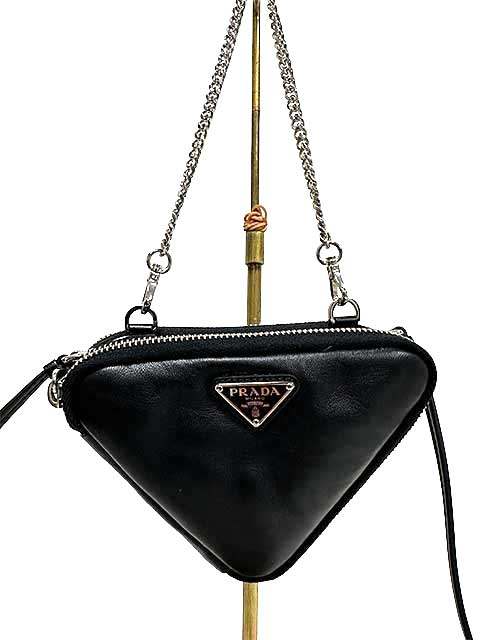 Rakuten - 【中古】PRADA　プラダ ショルダーバッグ トライアングル ミニ ポーチ 1NR015　2way　ハンドバッグ 　本革