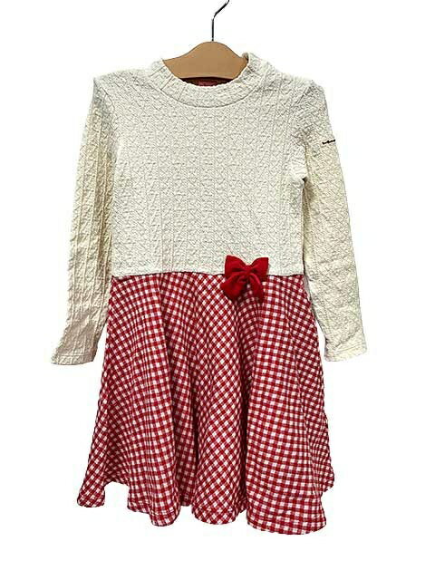 Rakuten - 【中古】HOTBISCUITS ホットビスケッツ 子供服 キッズ ワンピース ホワイト×レッド チェック リボン 女の子 120cm