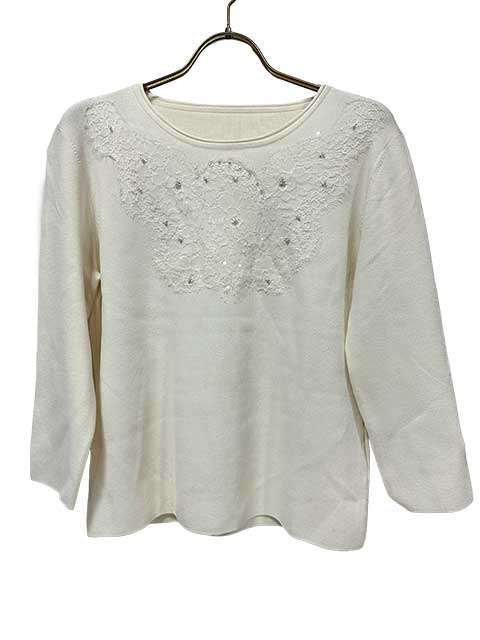 Rakuten - 【中古】【美品】LAPINE BLANCHE ラピーヌブランシュ トップス カットソー ビーズ レディース 七分袖