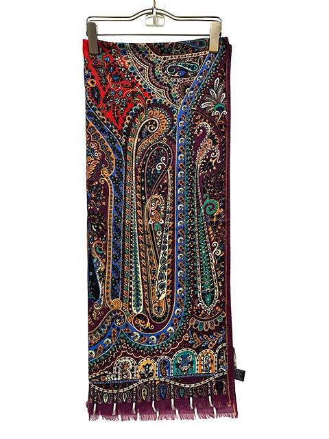 Rakuten - 【中古】ETRO エトロ　ストール　パープル　ウール70％　シルク30％　大判ストール