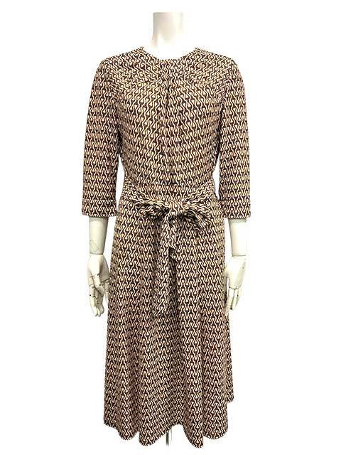 Rakuten - 【中古】Rochas　ロシャス　ワンピース　レディース　柄物　ブラウン　レリアン　日本製　9号　Mサイズ