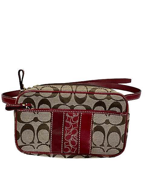 COACH - 【中古】COACH　コーチ　ウエストポーチ　レッド　ベージュ　シグネチャー