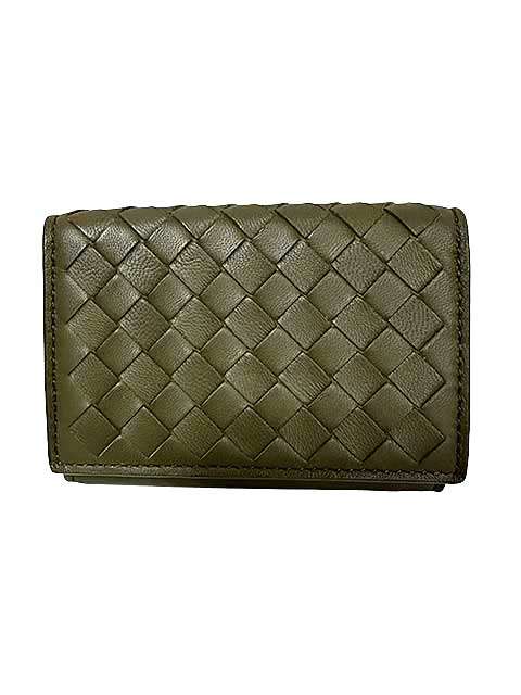 樂天商城 - 【中古】ボッテガヴェネタ BOTTEGAVENETA　三つ折り財布 イントレチャート　カーキ　グリーン　本革