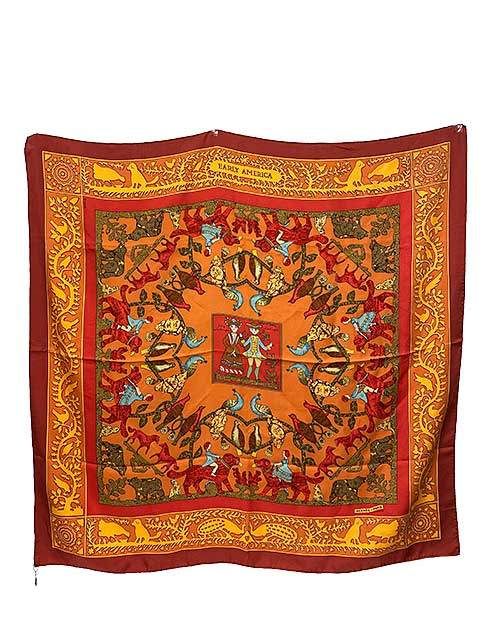 Rakuten - 【中古】HERMES　エルメス　カレ90　オレンジ系　EARLY AMERICA　古き良きアメリカ　スカーフ