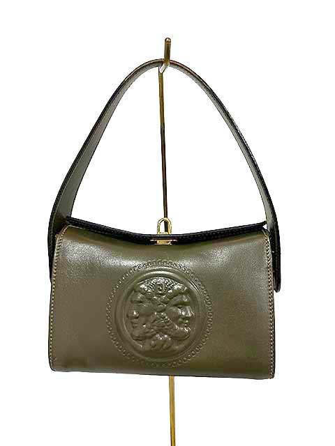 樂天商城 - 【中古】FENDI フェンディ ヴィンテージ ギリシャモチーフ ターンロック 金具 レザー 本革 ミニ ハンドバッグ　カーキ