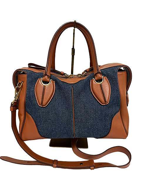 TOD’S トッズ インディゴデニム×レザー 2WAY ハンドバッグ ショルダーバッグ　本革　定価216000円
