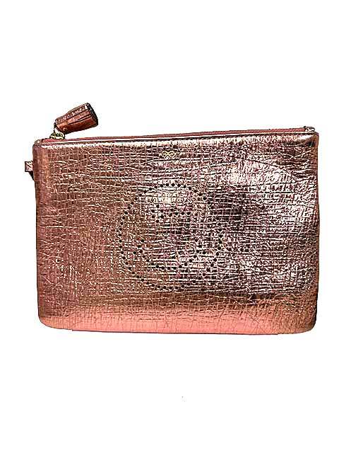 【中古】ANYA HINDMARCH アニヤハインドマーチ　Zip Top Pouch　Wink in Rose Gold Crackled Metallic レザーポーチ