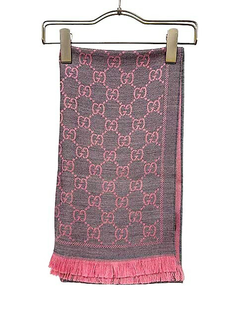 gucci///////////////\' - 【中古】GUCCI グッチ 小物 マフラー GG柄 ウール ピンク グレー レディース