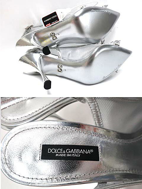 【未使用】【新古品】Dolce&Gabbana ドルチェ&ガッバーナ 靴 レディース バックストラップパンプス メッシュ ジュエリーリボン 24cm相当