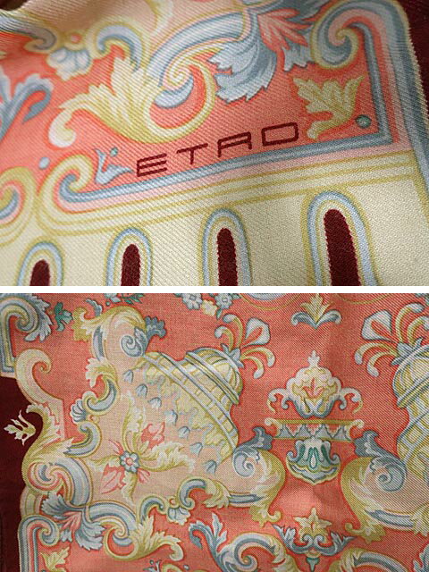 【中古】ETRO エトロ 小物 ストール ウール シルク ペイズリー オレンジ ブラウン