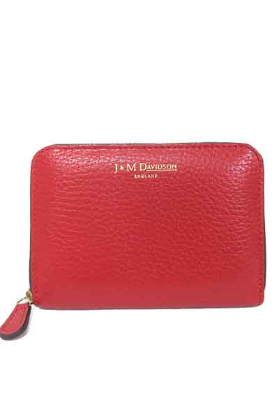 【中古】【美品】J&M DAVIDSON ジェイアンドエムデヴィッドソン 小物 財布 コンパクト スモール ジップ アラウンド パース 財布 ミニ財布 カードケース レッド