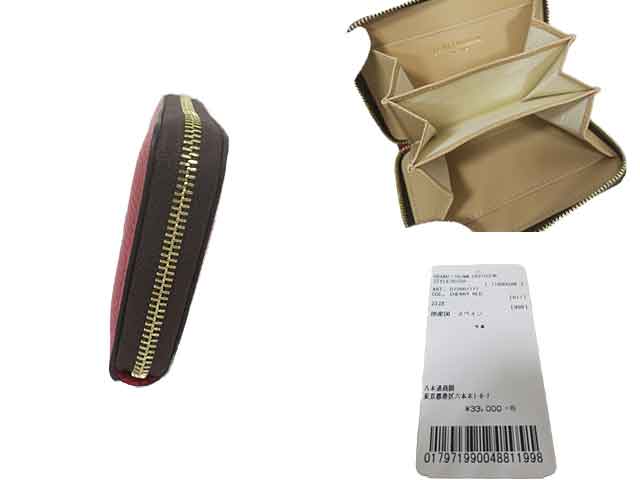 【中古】【美品】J&M DAVIDSON ジェイアンドエムデヴィッドソン 小物 財布 コンパクト スモール ジップ アラウンド パース 財布 ミニ財布 カードケース レッド