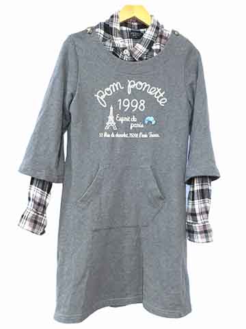 【中古】Pom Ponette AMiE ポンポネットアミ 子供服 ポンポネットアミ 女の子 秋冬 160cm グレー 1