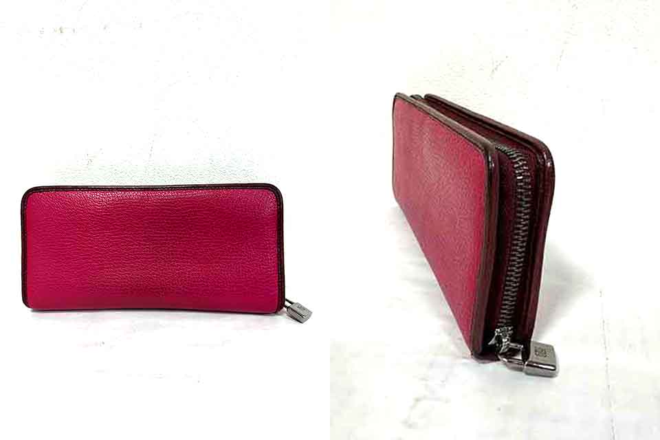 【中古】LOEWE ロエベ　小物 長財布　ワインレッド　本革　ラウンドファスナー