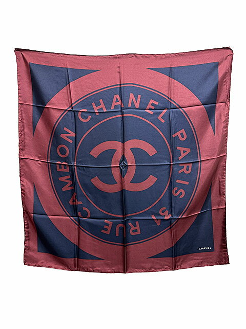 【中古】CHANEL シャネル 小物 スカーフ レディース ネイビー エンジ シルク ヴィンテージ