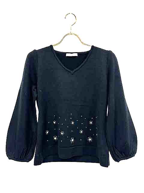 【中古】Rene ルネ トップス レディース ニット ブラック お花装飾 サイズ38