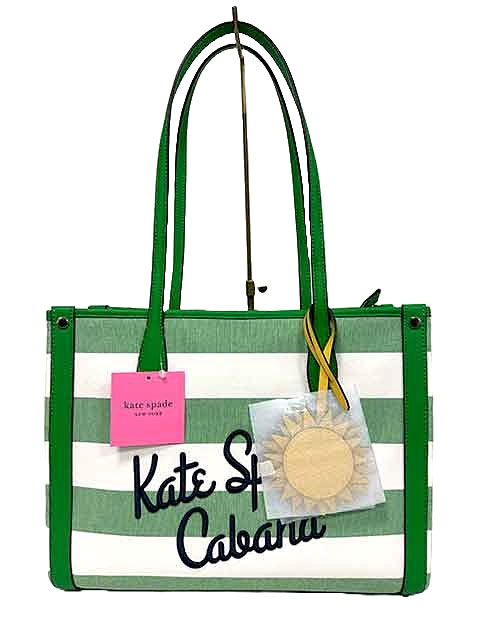 【新古品】【未使用】kate spade new york ケイト・スペード ニューヨーク　バッグ レディース グリーン×ホワイト　ボーダー