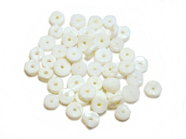 50粒入 シェル5mmヒーシー白 平丸ビーズ 〔アクセサリーパーツ〕