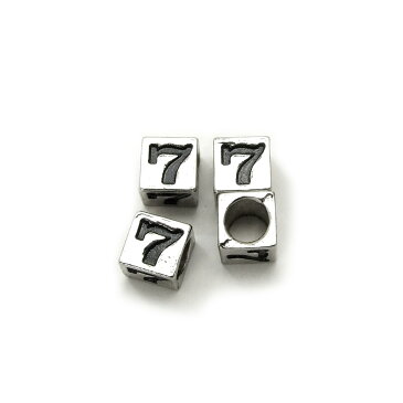 4ヶ入【 メタルブロックビーズ(No.7)　7×7mm Ni/シルバー】アクセサリーパーツ/メタルビーズ/ビーズ/ネックレス/ブレスレット/メンズ/金属/ビーズ/素材/材料/四角/銀色