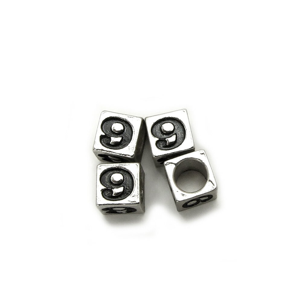 4ヶ入【 メタルブロックビーズ(No.9) 7×7mm Ni/シルバー】アクセサリーパーツ/メタルビーズ/ビーズ/ネックレス/ブレスレット/メンズ/金属/ビーズ...