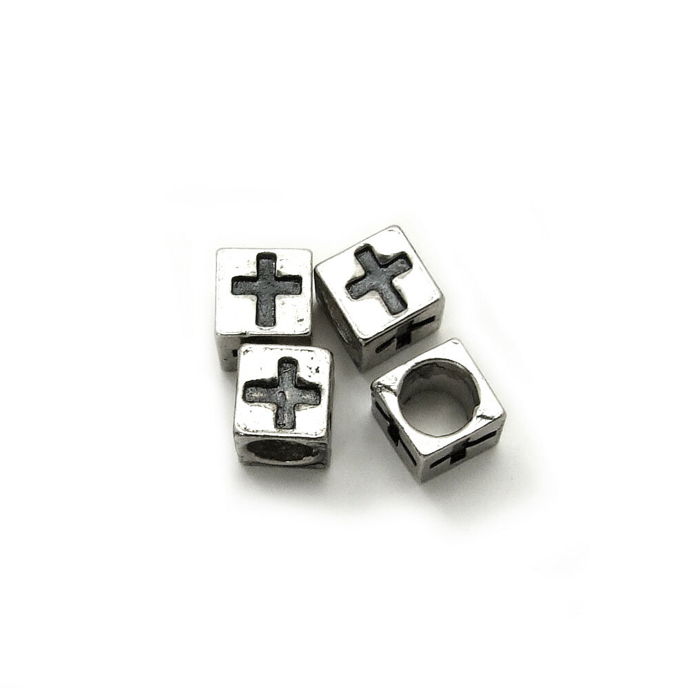 4ヶ入【 メタルブロックビーズ(十字架) 7×7mm Ni/シルバー】アクセサリーパーツ/メタルビーズ/ビーズ/ネックレス/ブレスレット/メンズ/金属/ビーズ/...