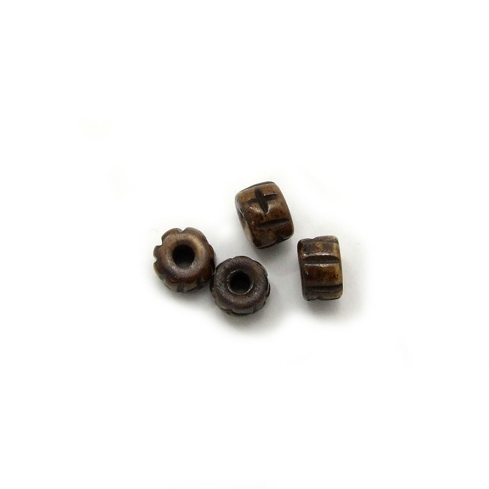 4粒入【ボーンビーズ No.55 】〔アクセサリーパーツ〕ペンダント/チョーカー/ネックレス/ツノ/骨/アジアン/チベット/インディアン/天然素材/部族/民芸/民族衣装/水牛