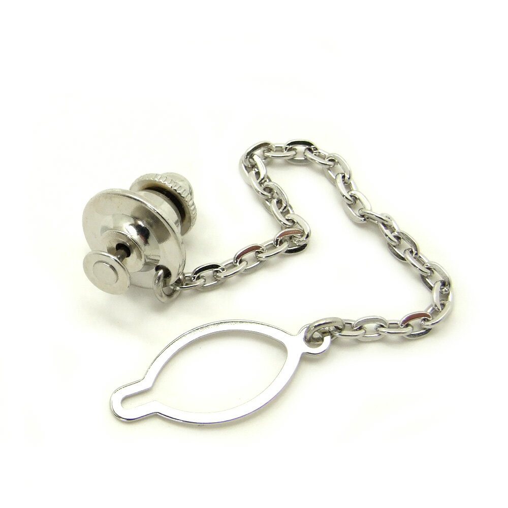 1ヶ入【タイタック ダルマチェーン付き ( 4.5mm丸皿針付き ) シルバー/RC　】　アクセサリーパーツ/タイタック/金具/ダルマチェーン/タイピン/ネクタイ/タイニーピン/ピンキャッチ/メール便対応/日本製/自作/修理