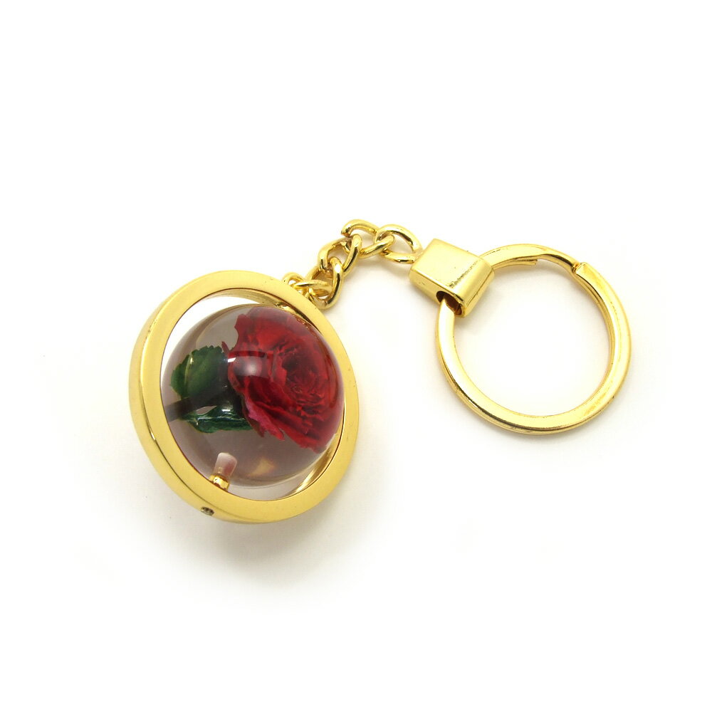 Flower Keyring【回転キーホルダー(薔薇/赤)】KI1001 回転式キーホルダー/花/アクセサリーパーツ/ドライ/プリザーブドフラワー/ストラップ/海外雑貨/キーリング/キーチャーム/レジン/樹脂