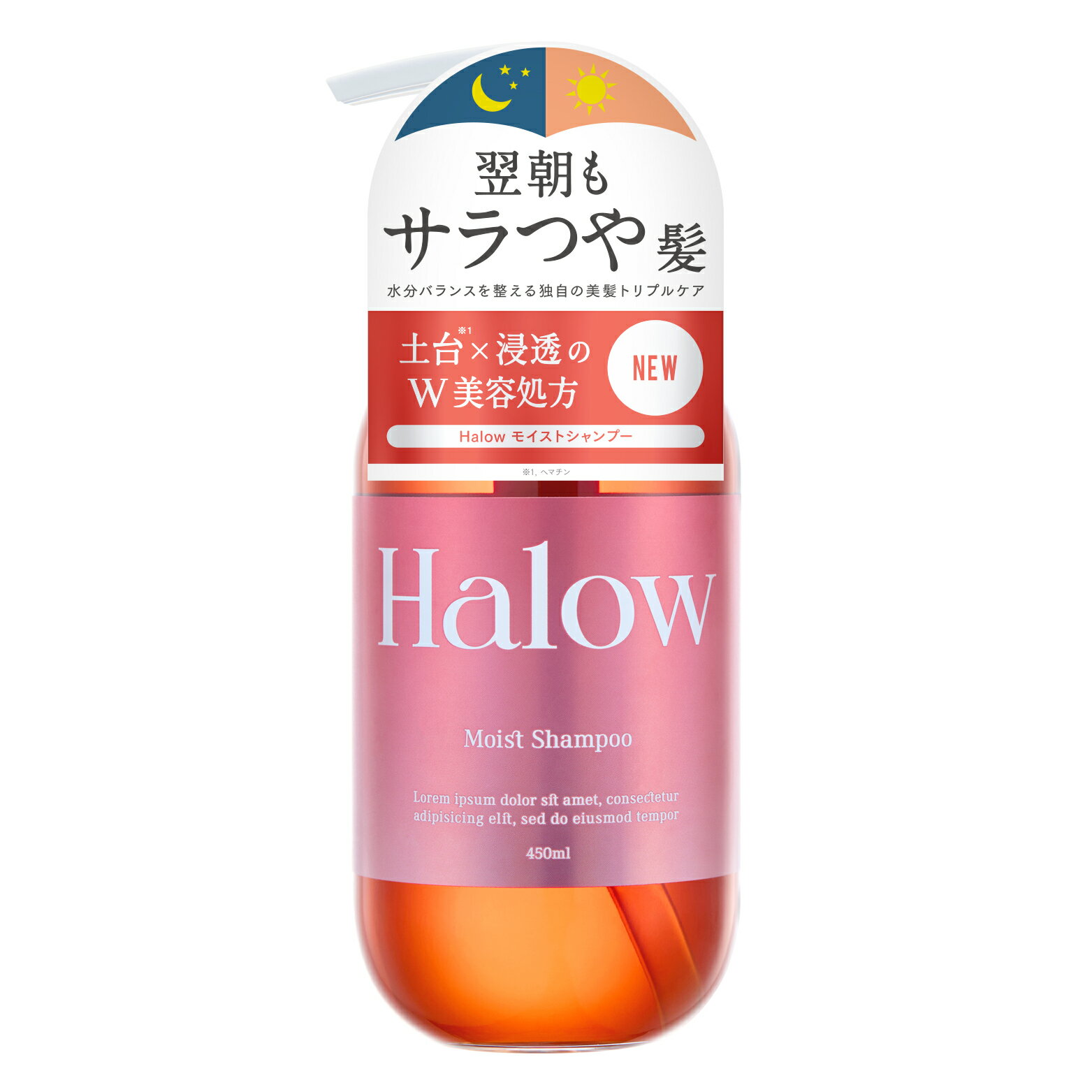 【新発売】Halow モイストシャンプー 450ml ヘマチン ヒアロベール 毛髪補修 カラー・パーマ長持ち うねり髪改善 頭皮のエイジングケア 浸透保湿ケア 熱ダメージケア 美髪トリプルケア処方 ケラチン フルーティームスクの香り