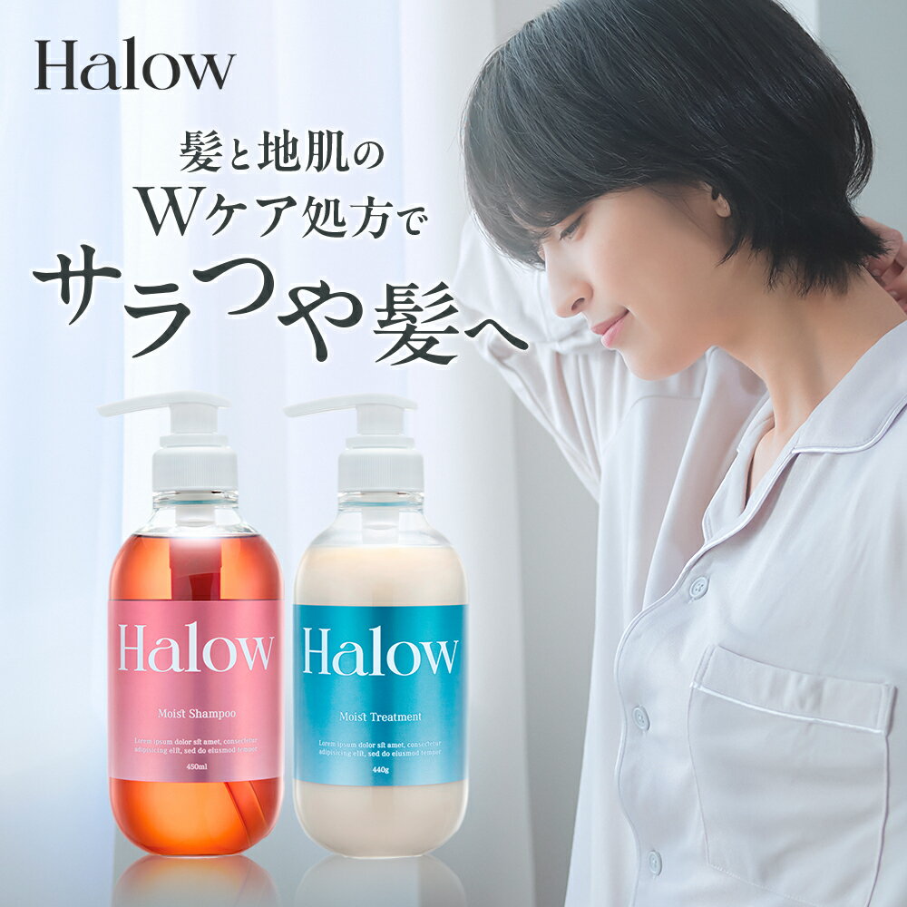 【新発売】Halow モイストシャンプー 450ml × モイストトリートメント 440g セット ヘマチン ヒアロベール 毛髪補修 カラー パーマ長持ち うねり髪改善 頭皮のエイジングケア 浸透保湿ケア 熱ダメージケア 美髪トリプルケア処方 ケラチン フルーティームスクの香り