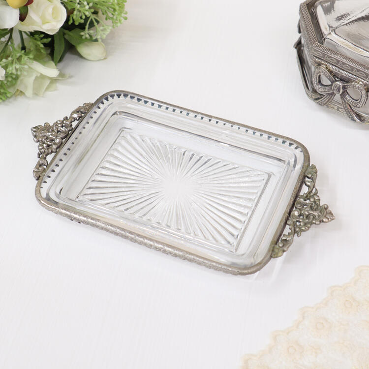 真鍮製 ガラストレイ アンティークシルバーインテリア オブジェ クラシック ディスプレイ トレー ブラス ショップ ギフト プレゼント おしゃれ かわいい 置物...
