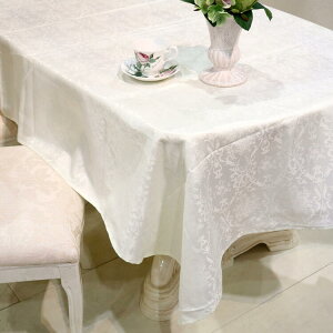 テーブルクロス120×170ダマスク柄オフホワイトファブリックアイボリーホワイトおしゃれかわいい撥水撥水加工布白北欧花柄花刺繍長方形REFS2256