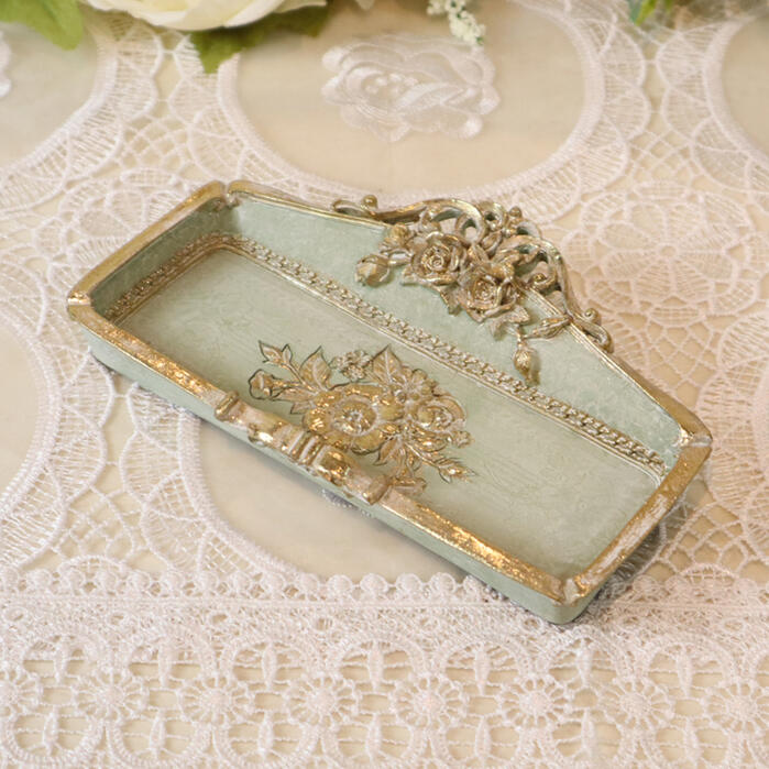 ペントレイ グリーン アンティーク おしゃれ かわいい 薔薇 トレイ トレー 小物入れ 北欧 輸入雑貨 ゴールド クラシック プレゼント ギフトRE25857