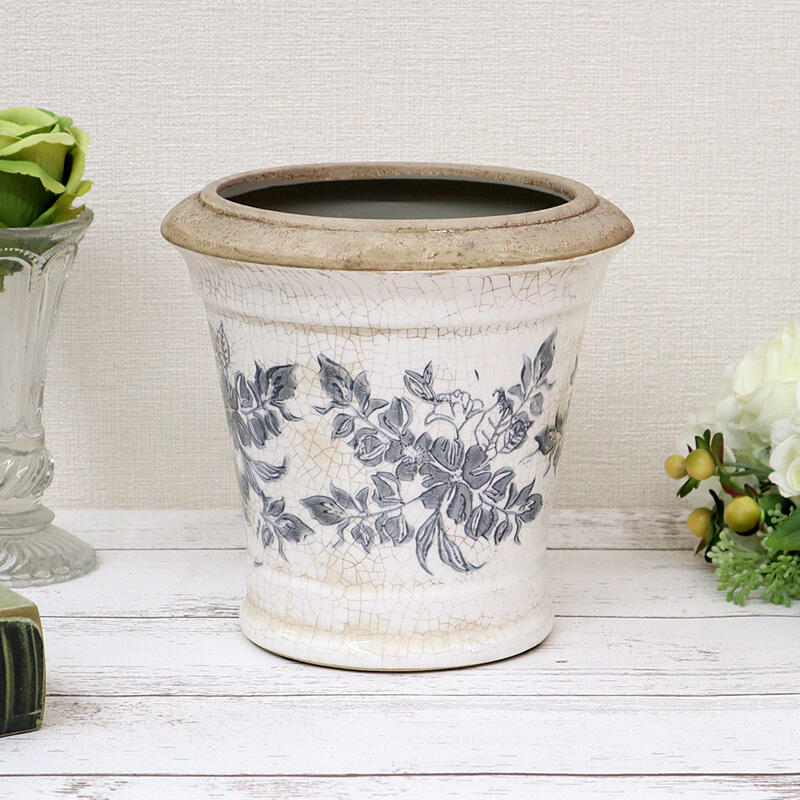 ボタニック プランター Lサイズフラワーポット オリエンタル シャビー シャビーシック ナチュラル コンパクト インテリア ディスプレイ ギフト プレゼント おしゃれ かわいい 花瓶 花器 陶器 玄関 北欧 輸入雑貨RE900197のサムネイル