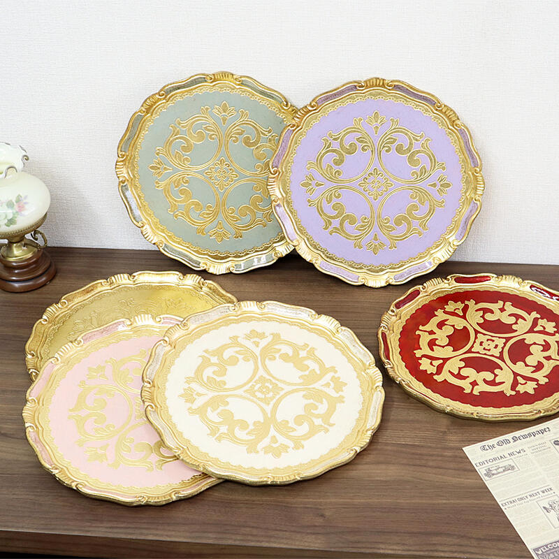 イタリア L&M ラウンドトレイ Mサイズアンティーク クラシック ハンドメイド トレー ディスプレイ インテリア ショップ プレゼント ギフト おしゃれ かわ...