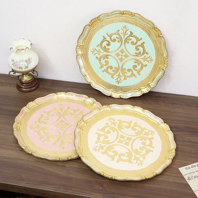 イタリア L&M ラウンドトレイ Lサイズアンティーク クラシック ハンドメイド トレー ディスプレイ インテリア ショップ プレゼント ギフト おしゃれ かわ...