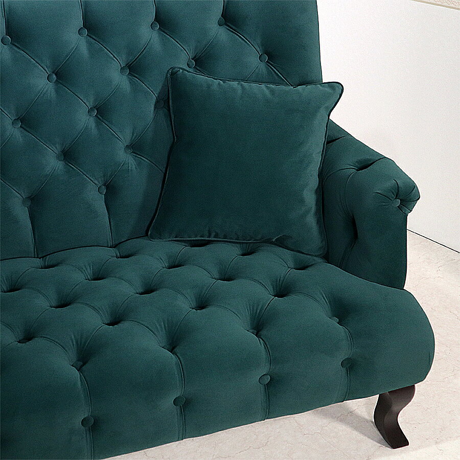 ハイバックベロアソファ 二人掛け グリーンベロア ソファ クラシック インテリア 2人掛け 2人 おしゃれ かわいい 北欧 送料無料RE221209 [2]