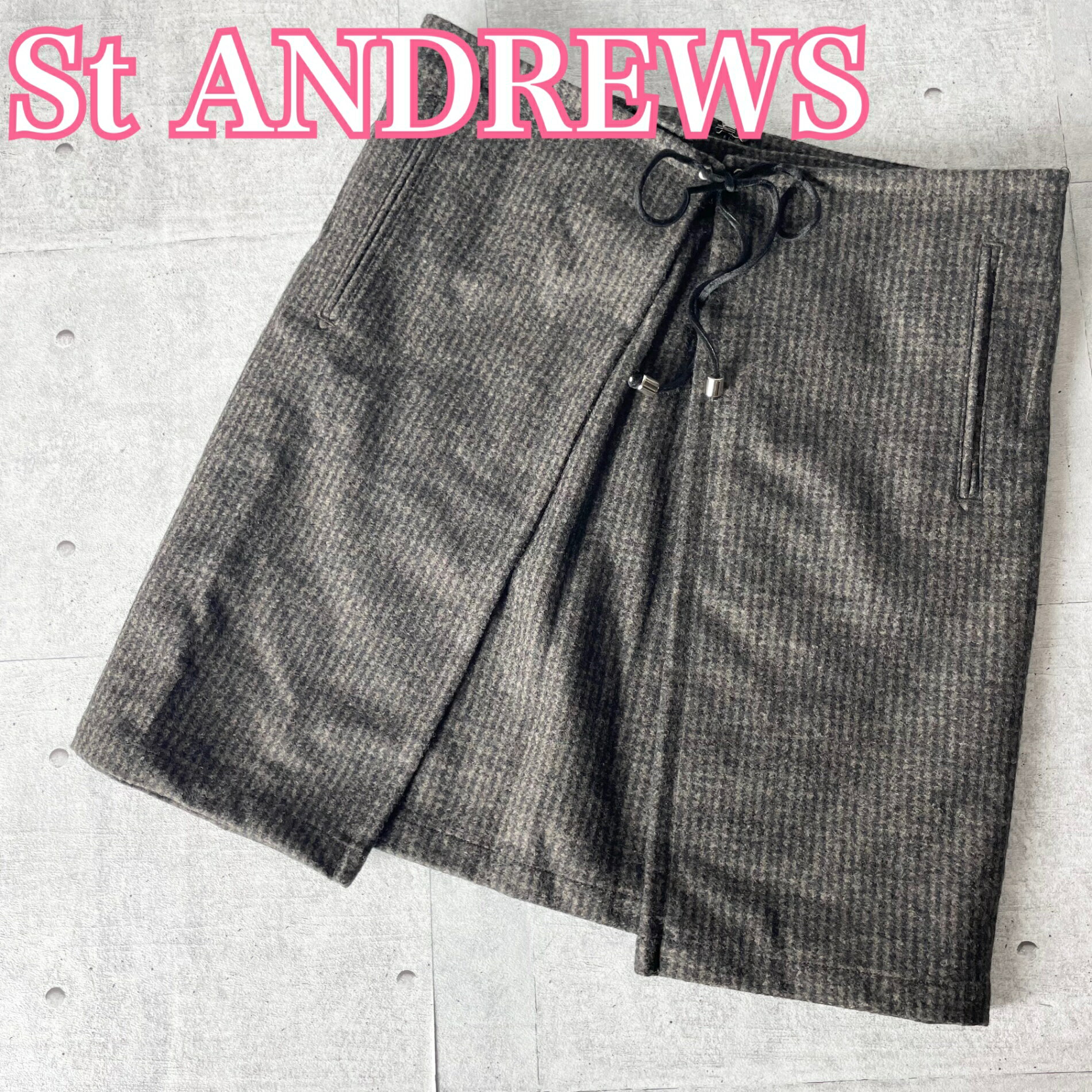 新品未使用品 St ANDREWS セントアンドリュース ゴルフウェア ミニスカート チェック柄 ウール Mサイズ..