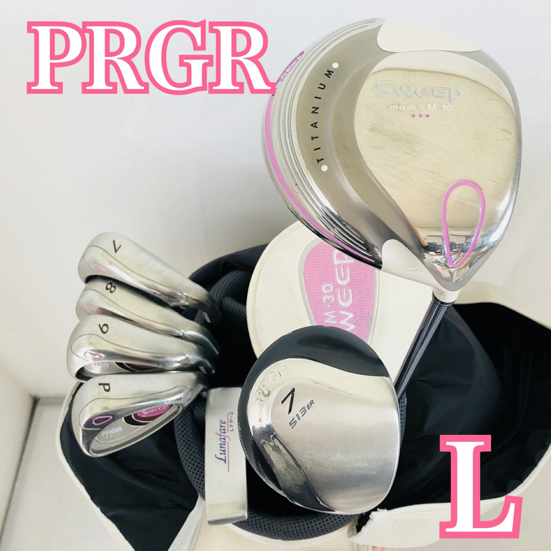 【中古】 レディース PRGR プロギア Sweep スウィープ ゴルフセット クラブ セット 初心者 入門 バッグ付き 右利き パター付 安価 11Y-88