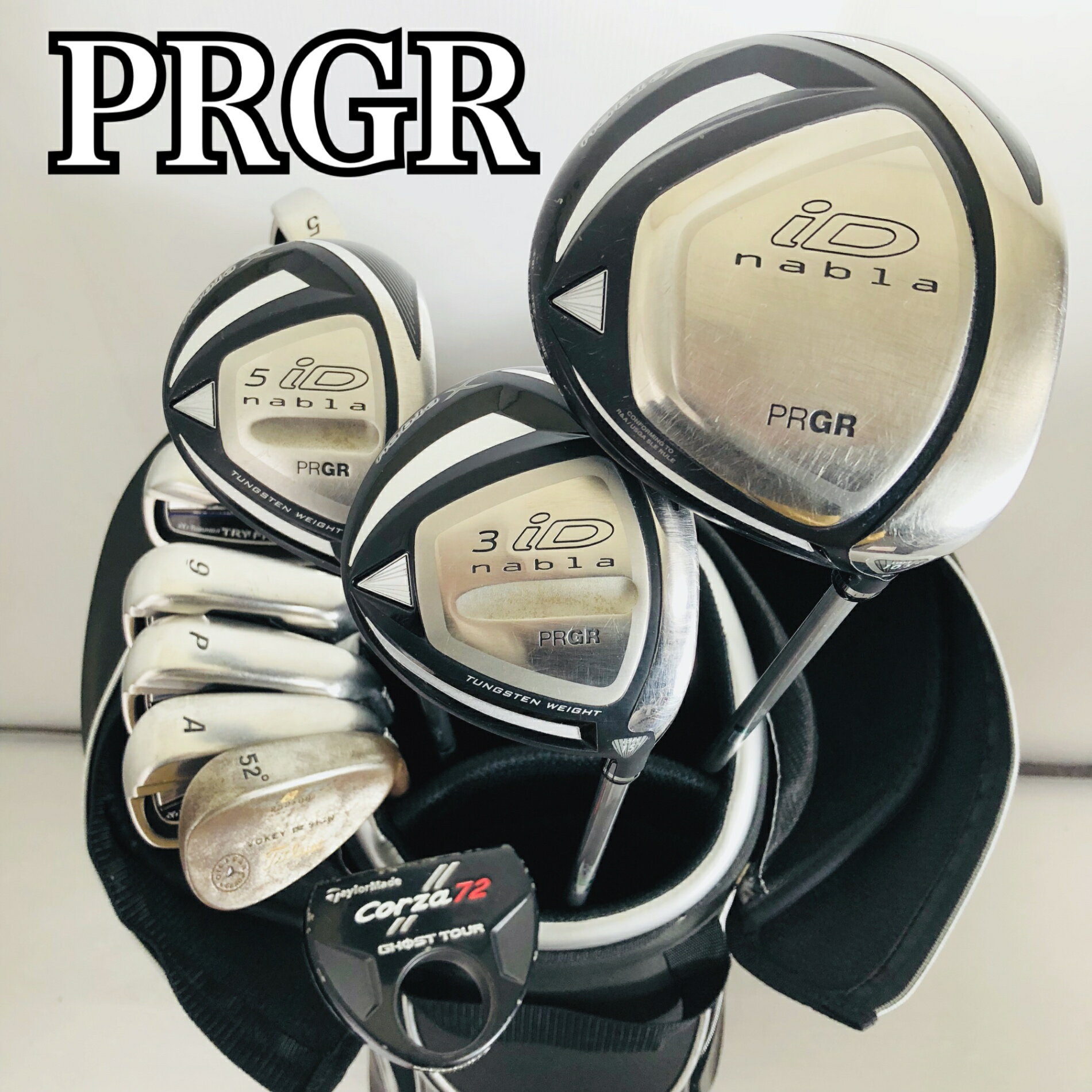 【中古】キャディバッグ付 PRGR プロギア TaylorMade テーラーメイド メンズ ゴルフセット ゴルフクラブセット セット 初心者 入門 フルセット 右利き パター付 安価　11Y-107の商品画像