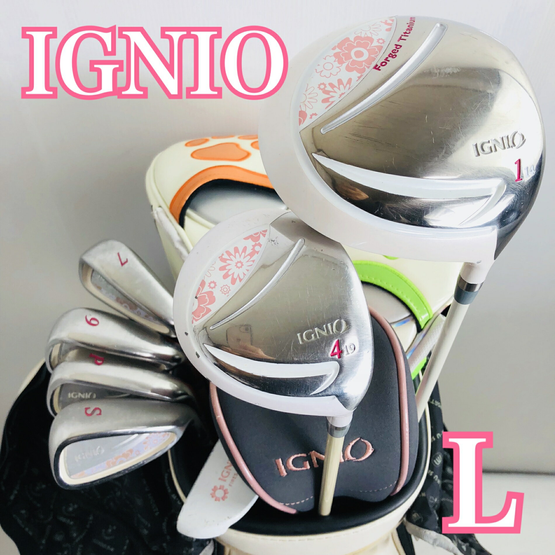【中古】 レディース IGNIO イグニオ MU SPORTS ゴルフセット クラブセット ゴルフクラブ セット 初心者 入門 バッグ付き 右利き パター付 安価 81Y-79