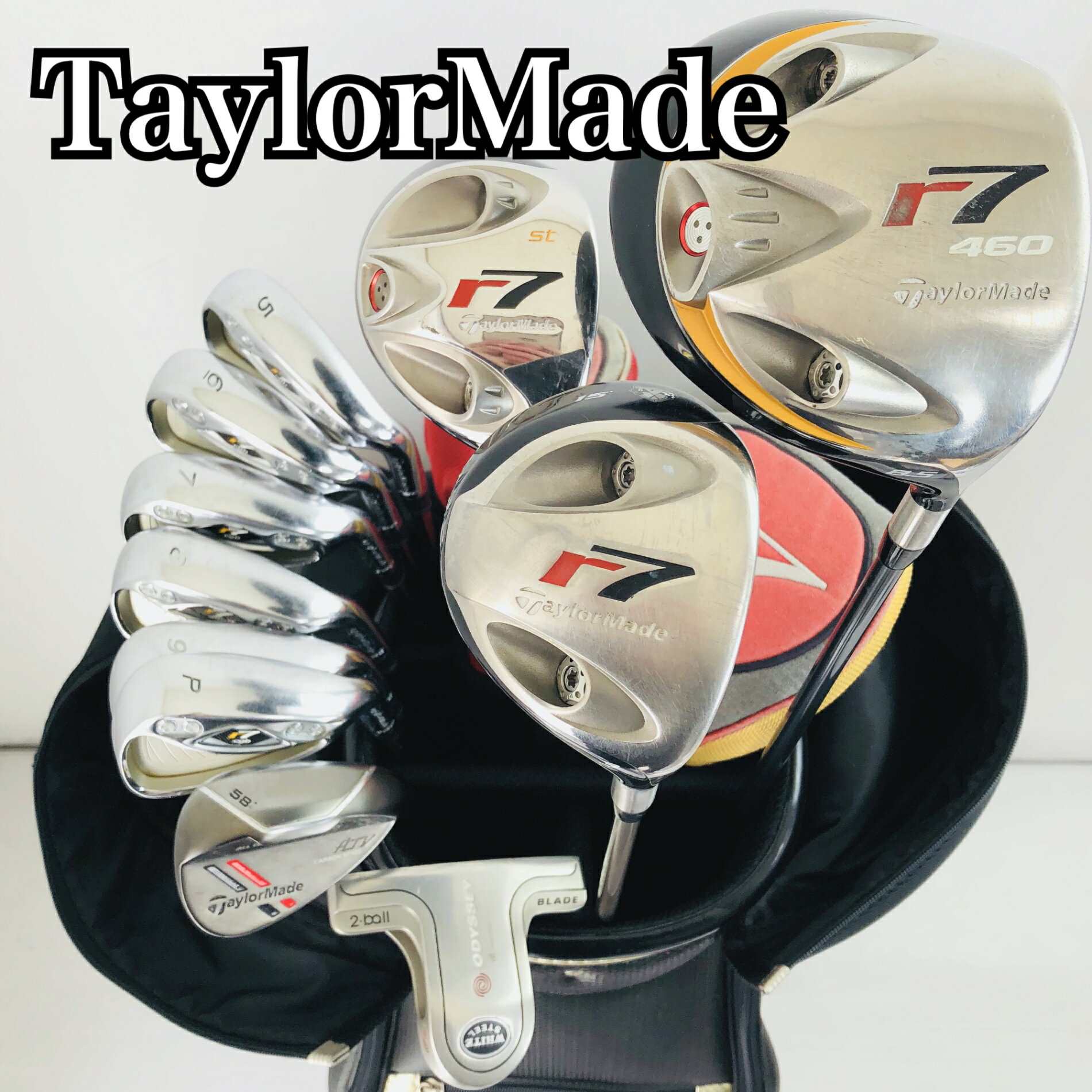 【中古】キャディバッグ付 TaylorMade テーラーメイド r7 メンズ ゴルフセット クラブセット ゴルフクラブ セット 初心者 入門 フルセット 右利き パター付 安価　81Y-91